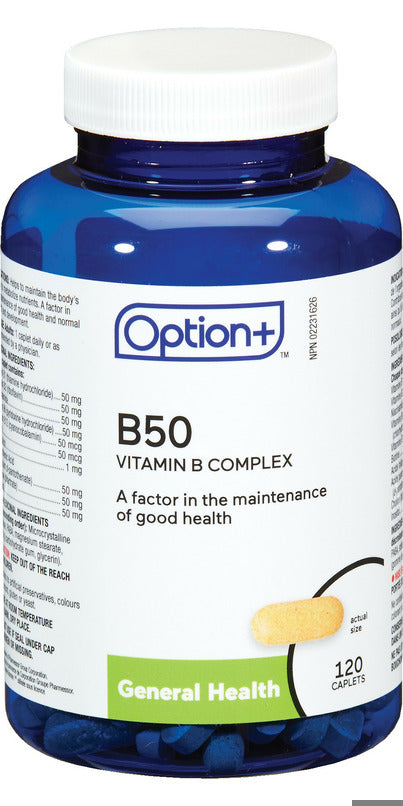 An image of OPTION+ B50 VITAMIN B COMPLEX TB 120 by Towngate Pharmacy
