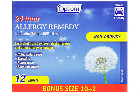 An image of OPTION+ ALLERGY LORATADINE TABS 10MG 10+2 by Towngate Pharmacy