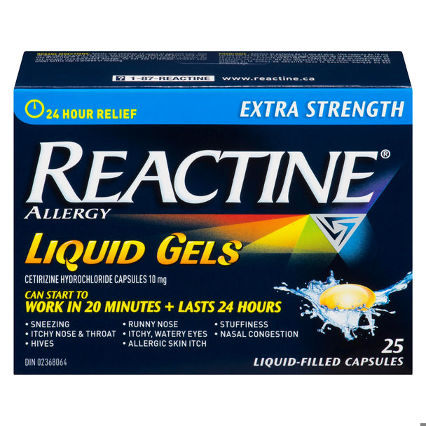 An image of REACTINE Extra Strength 10MG LiquidGEL 25 by REACTINE