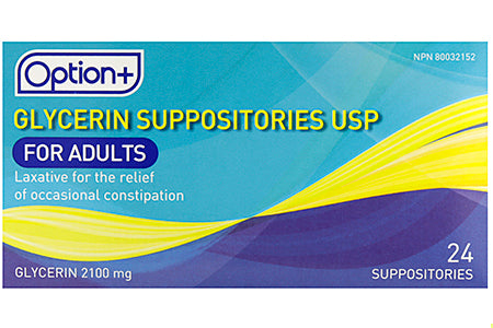 An image of OPTION+ SUPPOSITORIES GLYCERIN 24 by Towngate Pharmacy