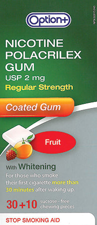 An image of OPTION+ NICOTINE POLACRILEX GUM 2MG FRUITS 30+10 by Towngate Pharmacy